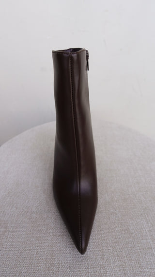 Brown Pointed Toe Faux Leather Bootie