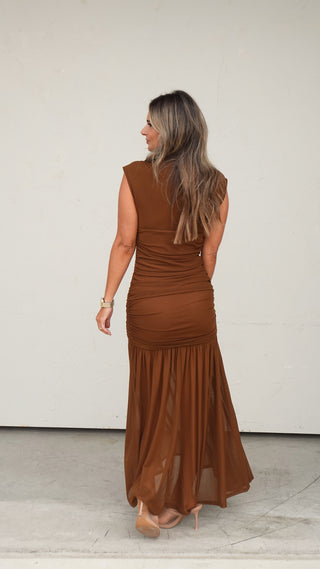 Chocolate Mock Neck Mesh Dress