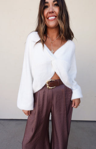 Off White Twist Front Sweater
