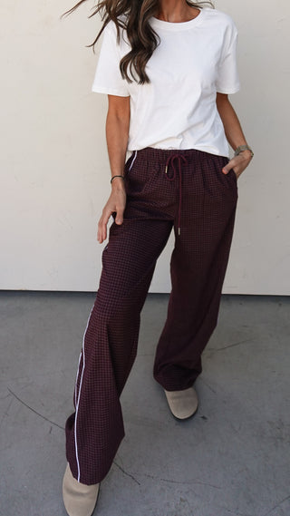 Burgundy Plaid Elastic-Waist Pant