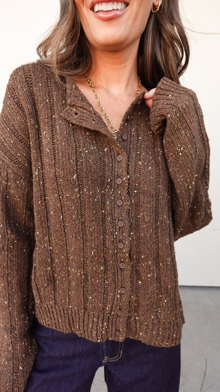 Brown Ribbed Knit Cardigan