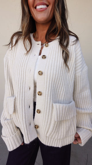Cream Ribbed Knit Chunky Cardigan