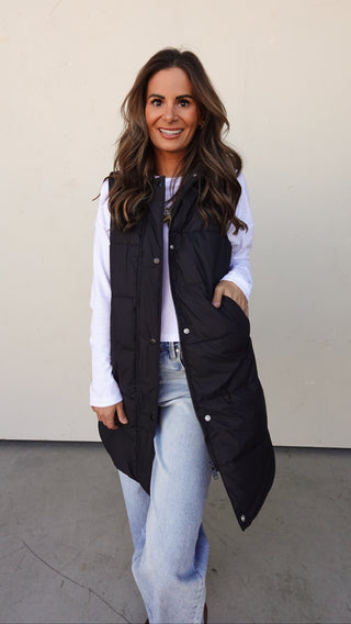 Longline Black Puffer Vest