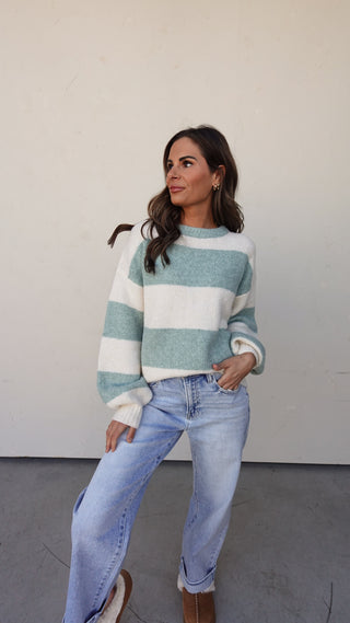 Sage/Cream Striped Sweater