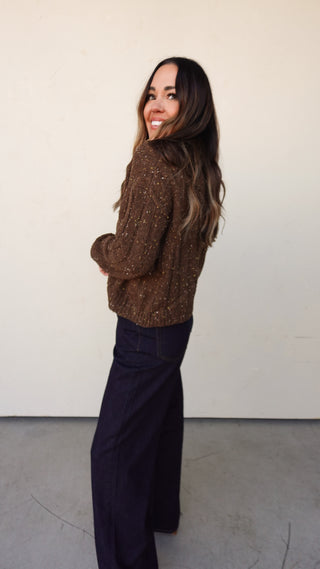 Brown Ribbed Knit Cardigan