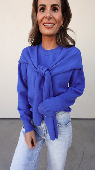 Cobalt Blue Sweater with Shoulder Draping
