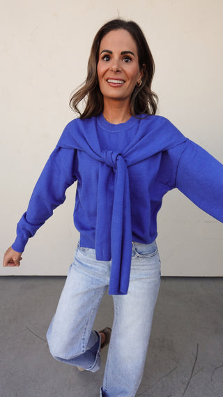 Cobalt Blue Sweater with Shoulder Draping