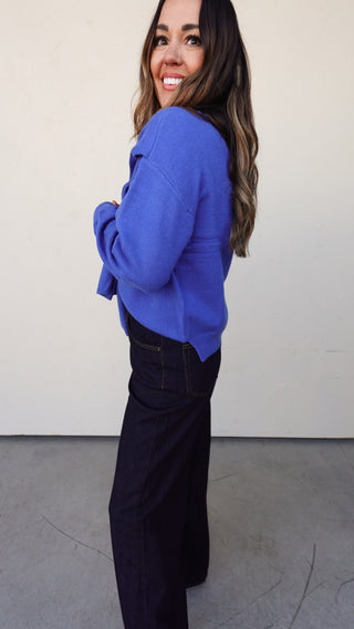Cobalt Blue Sweater with Shoulder Draping