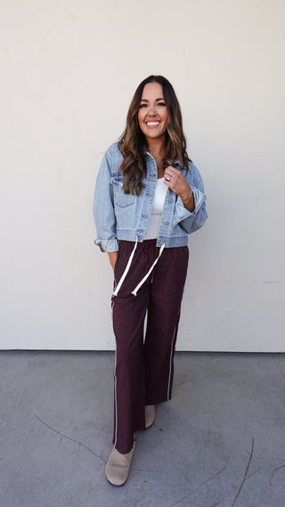 Burgundy Plaid Elastic-Waist Pant