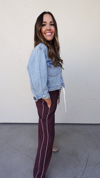 Burgundy Plaid Elastic-Waist Pant