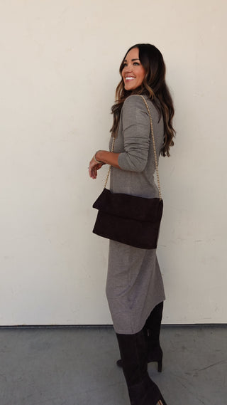 Chocolate Suede Crossbody Bag