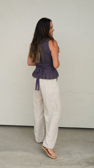 Navy Ruffle Top with Buttons