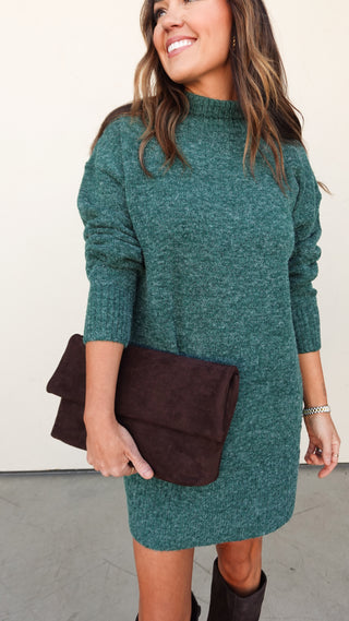 Green High Neck Sweater Dress