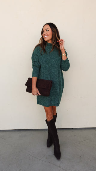 Green High Neck Sweater Dress
