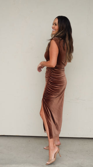 Cocoa Velvet Ruched Dress