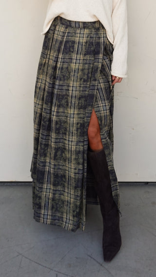 Plaid Maxi Skirt with Slit