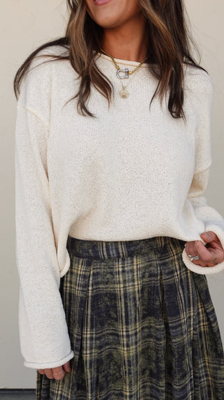 Cream Rolled Hem Sweater