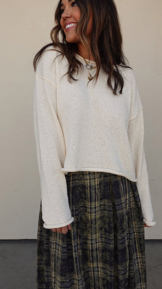 Cream Rolled Hem Sweater