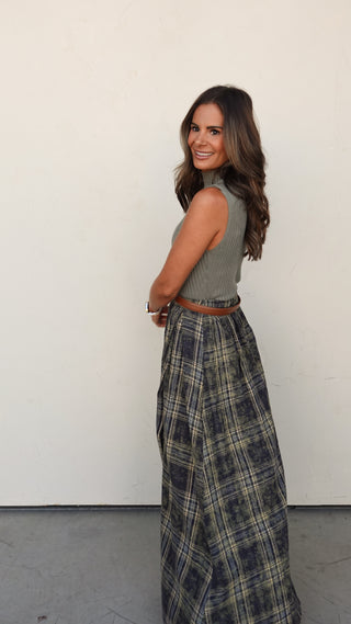 Plaid Maxi Skirt with Slit