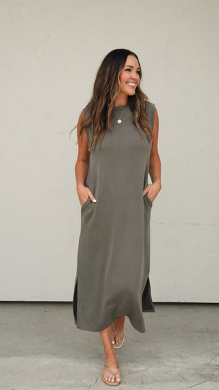 Olive Sleeveless Maxi Dress