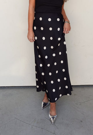 Polka Dot Satin Maxi Skirt