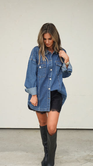 Denim Oversized Pinstripe Shacket