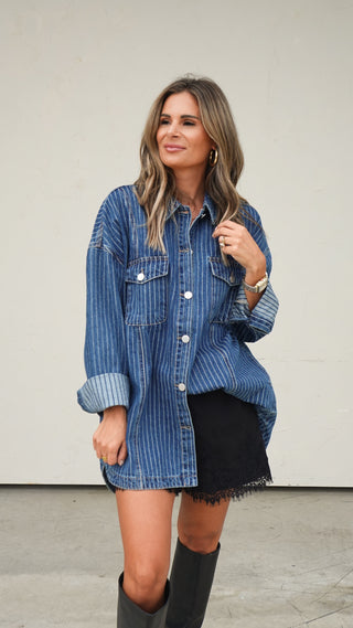 Denim Oversized Pinstripe Shacket