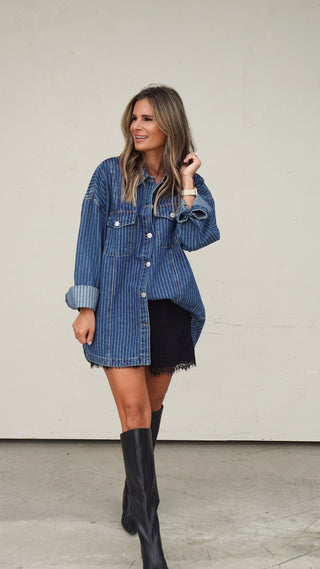 Denim Oversized Pinstripe Shacket
