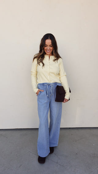 Drawstring Wide Leg Denim Pant