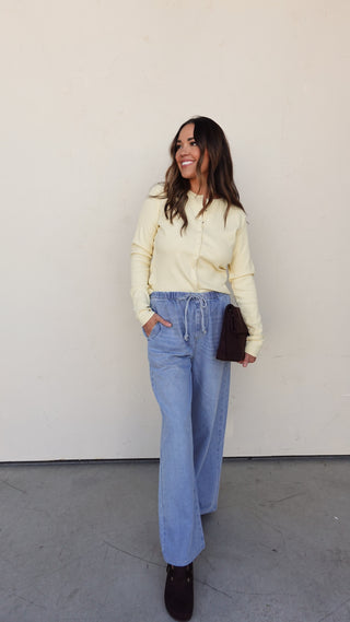Drawstring Wide Leg Denim Pant