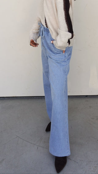 Drawstring Wide Leg Denim Pant