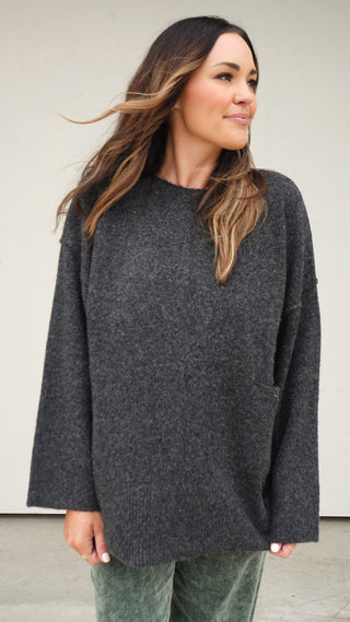 Charcoal Front-Pocket Sweater