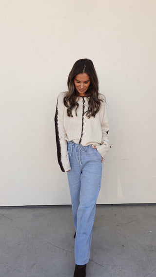 Drawstring Wide Leg Denim Pant