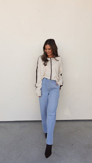 Drawstring Wide Leg Denim Pant