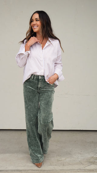 Brown/White Striped Button-Down Shirt