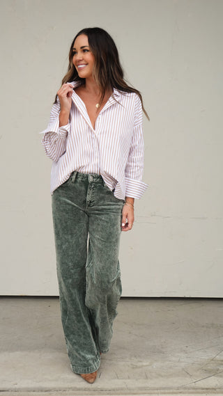 Forest Green Wide-Leg Corduroy Pant