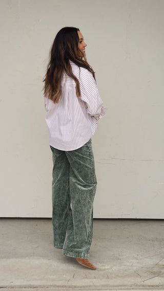 Brown/White Striped Button-Down Shirt