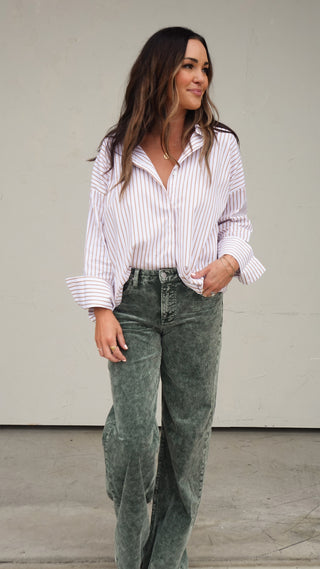 Brown/White Striped Button-Down Shirt