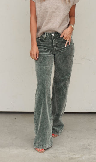 Forest Green Wide-Leg Corduroy Pant