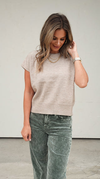 Tan Short-Sleeve Knit Top