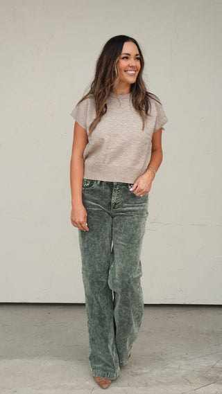 Forest Green Wide-Leg Corduroy Pant