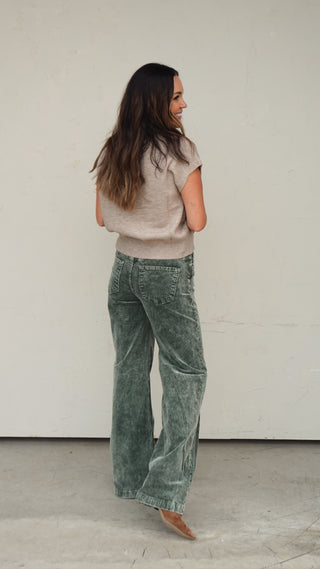 Forest Green Wide-Leg Corduroy Pant