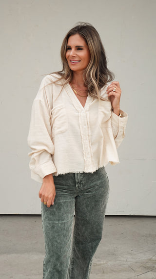 Cream Gauze Button-Down Top