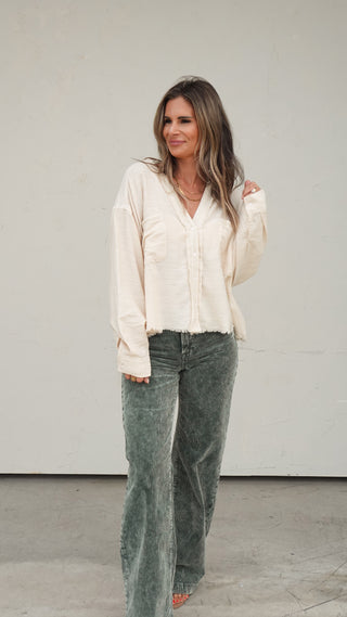 Cream Gauze Button-Down Top