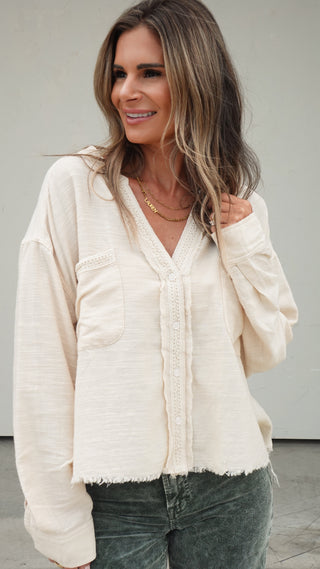 Cream Gauze Button-Down Top