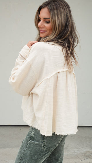 Cream Gauze Button-Down Top