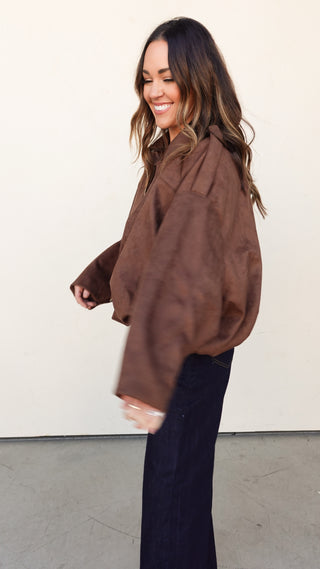 Brown Suede Oversized Bomber Jacket