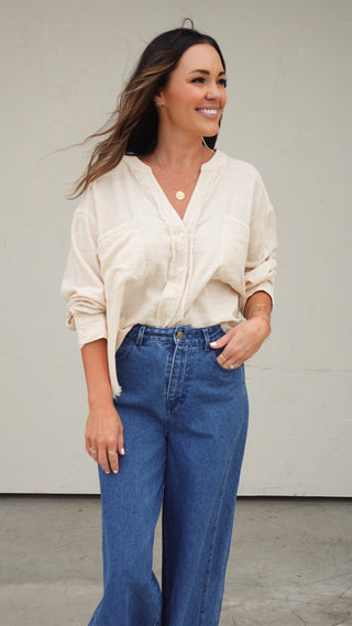 Cream Gauze Button-Down Top