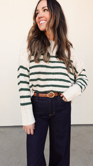 Cream/Green Striped Slouchy Sweater
