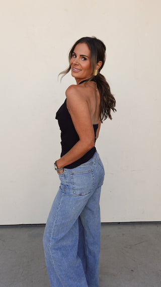 Black Cowl Neck Halter Top